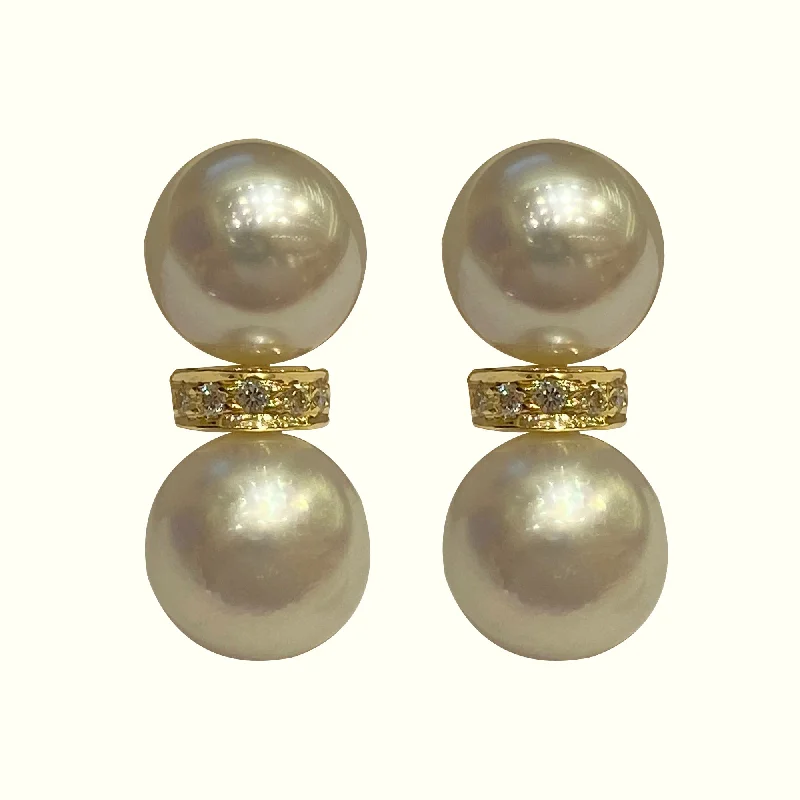 ladies-wedding-gold-earrings-Earrings - South Sea Pearl and Diamond in 18k gold