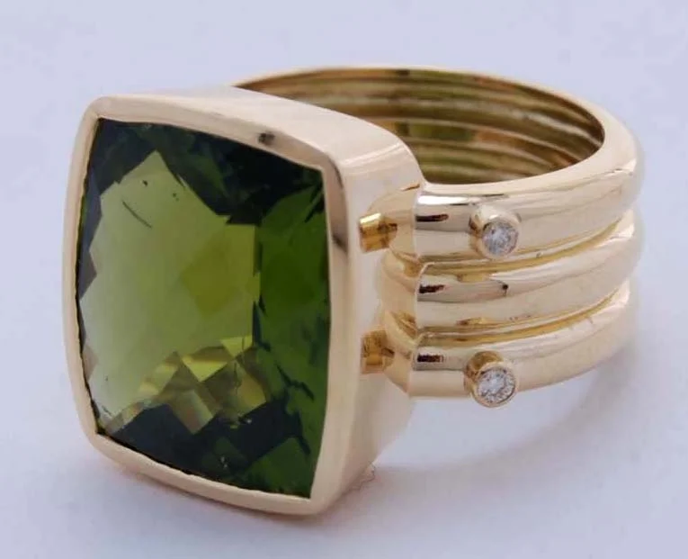 ladies-emerald-cut-rose-gold-rings-Repair - Ring - Peridot And Diamond (1829F)