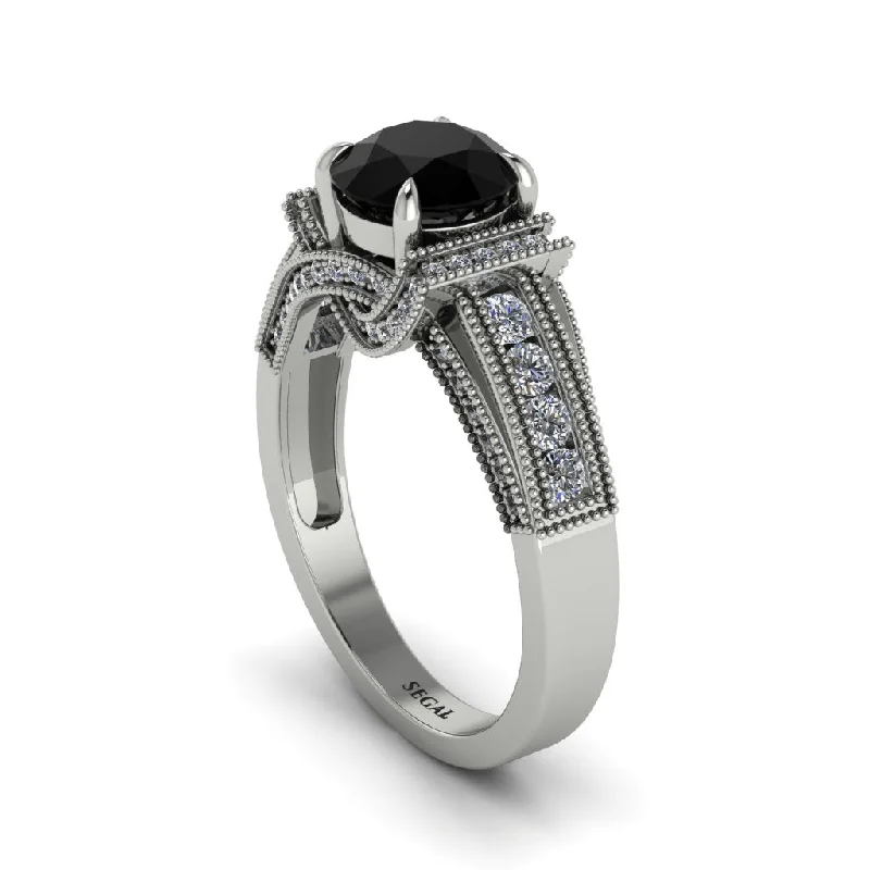 engagement-sapphire-two-tone-rings-Black Diamond Eternal Embrace Milgrain Engagement Ring - Fernanda No. 9