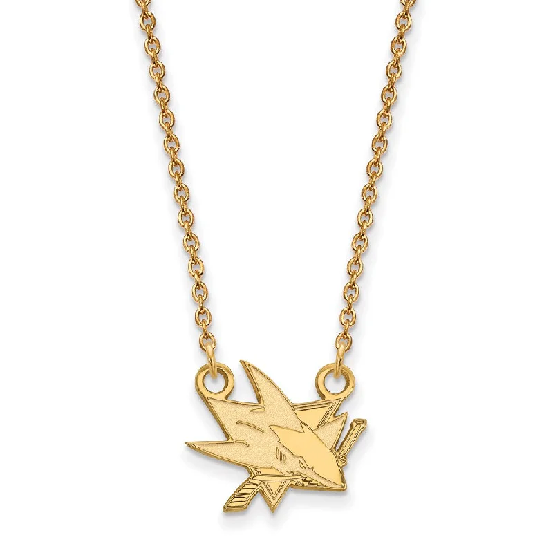 Ladies necklaces glowing flair -SS 14k Yellow Gold Plated NHL San Jose Sharks Small Necklace, 18 Inch