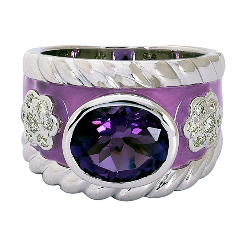 ladies-cushion-cut-gold-rings-Ring- Amethyst and Diamond (Enamel)