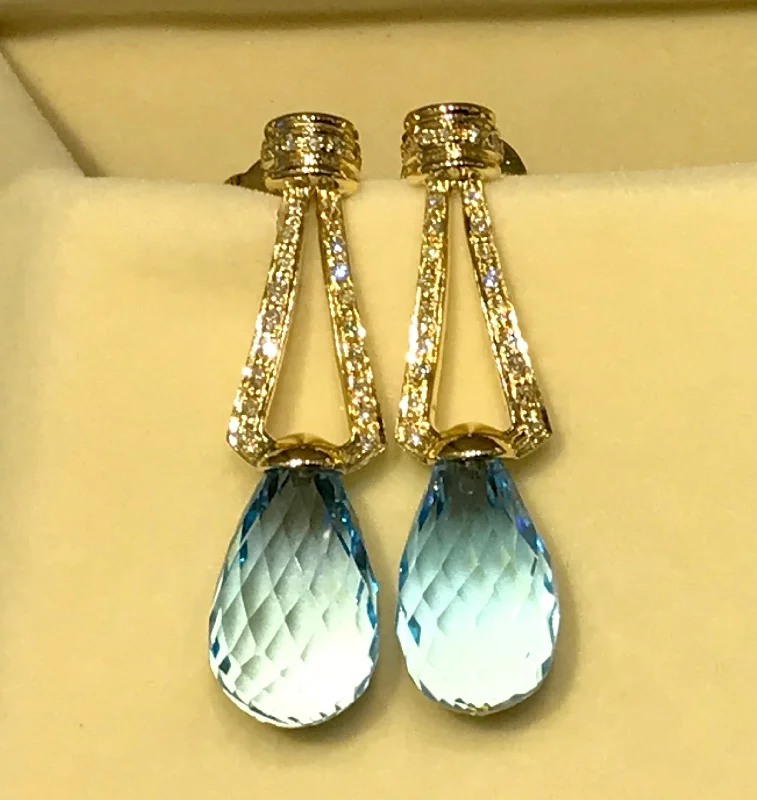 ladies-moon-ear-wrap-earrings-Earrings - Blue Topaz & Diamond in 18K Gold