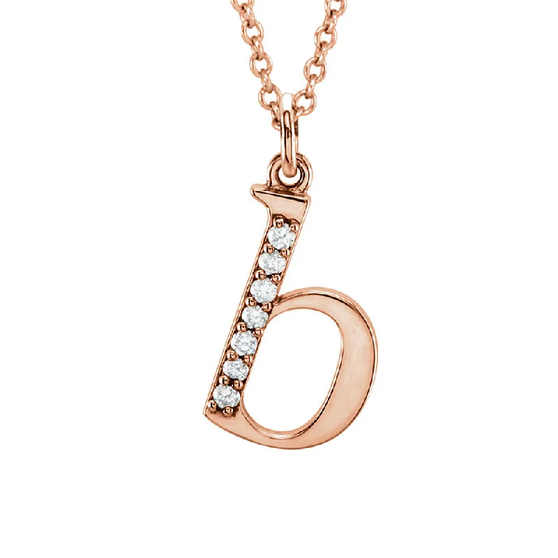 Ladies necklaces shiny charm -The Abbey 14k Rose Gold Diamond Lower Case Initial 'b' Necklace 16 In