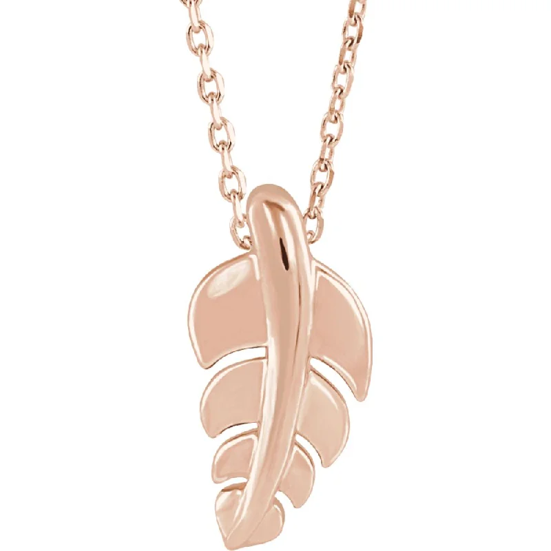 Ladies necklaces luminous elegance -14k White, Rose or Yellow Gold Small Vertical Leaf Necklace, 16-18 In.