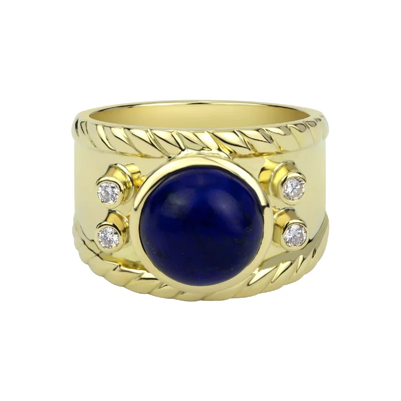 ladies-cushion-cut-white-gold-rings-Ring - Lapis Lazuli And Diamond