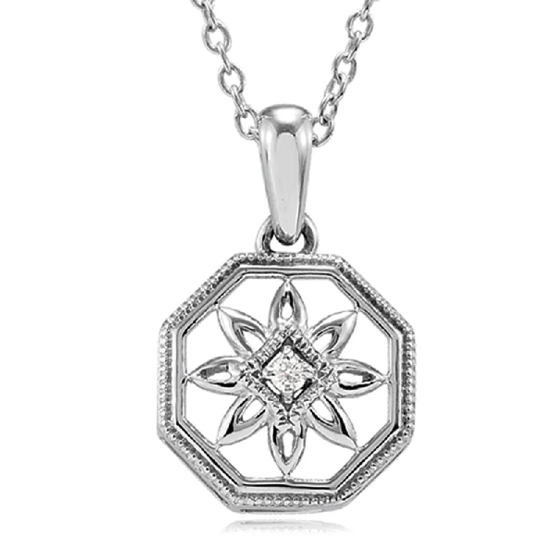 Ladies necklaces wide elegance -Vintage Style Diamond Octagon Necklace in Sterling Silver