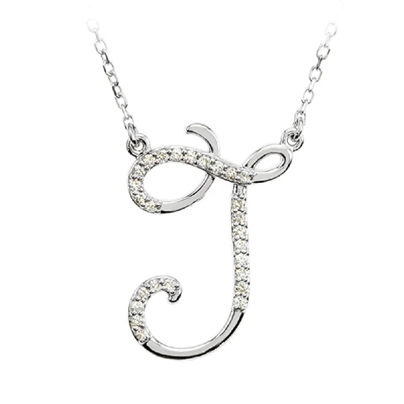 Ladies necklaces for devoted moms -1/8 Ctw Diamond Sterling Silver Medium Script Initial J Necklace, 16in