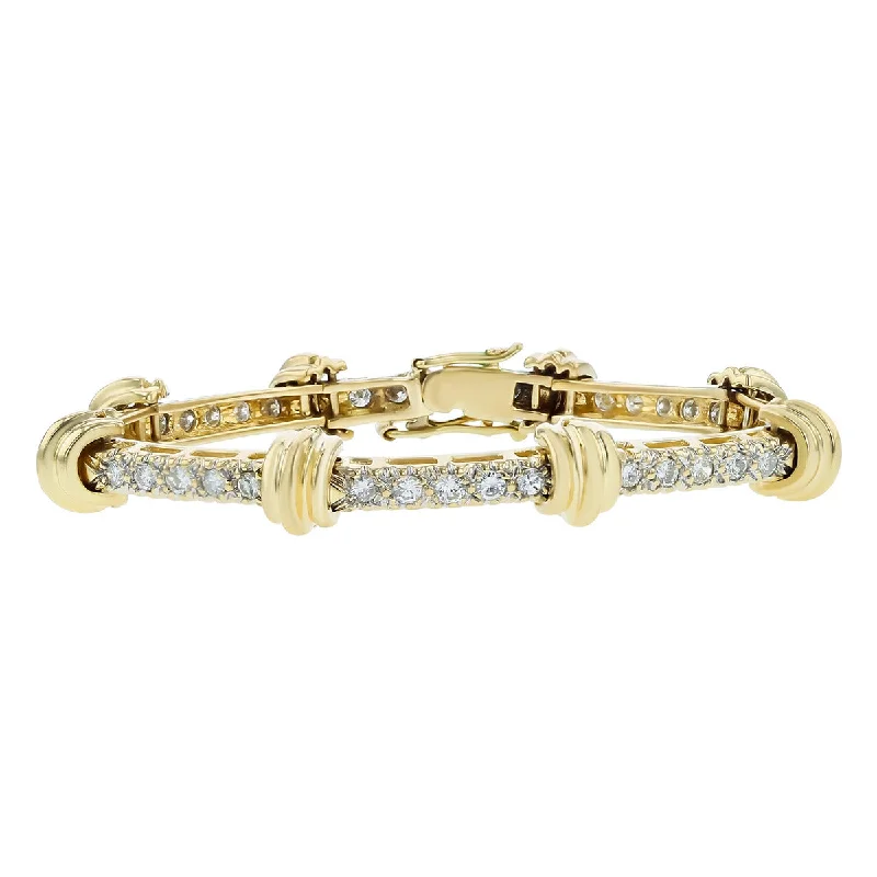 Ladies bracelets for rebel elegance -14K Yellow Gold Diamond Sections Bracelet