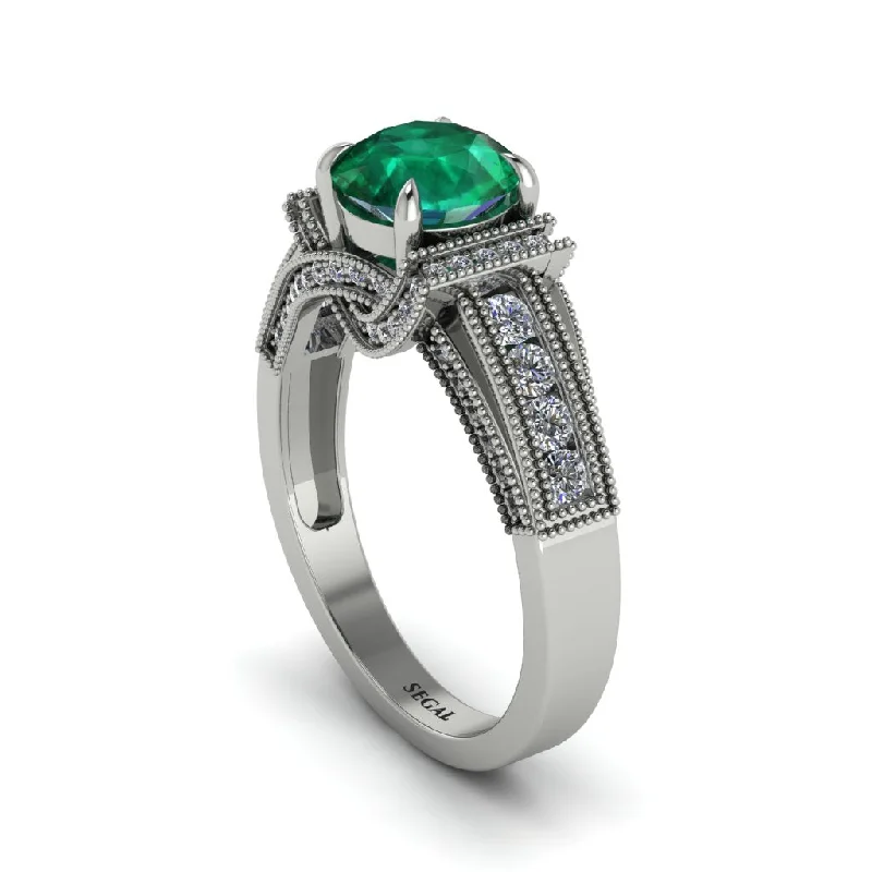 engagement-wedding-bezel-set-rings-Emerald Eternal Embrace Milgrain Engagement Ring - Fernanda No. 6