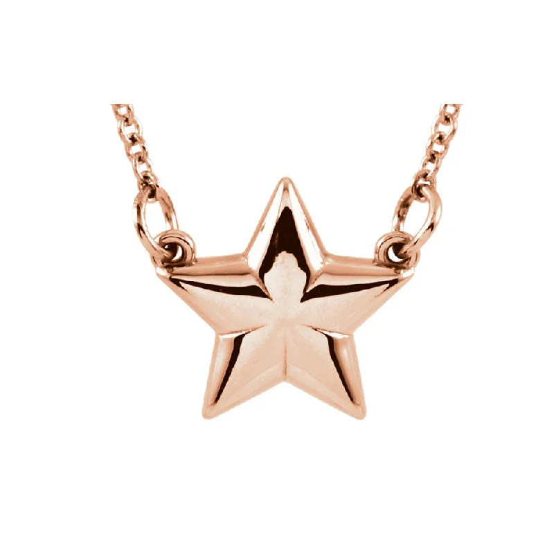 Ladies necklaces fun charm -Polished Small Star Necklace in 14k Rose Gold, 18 Inch