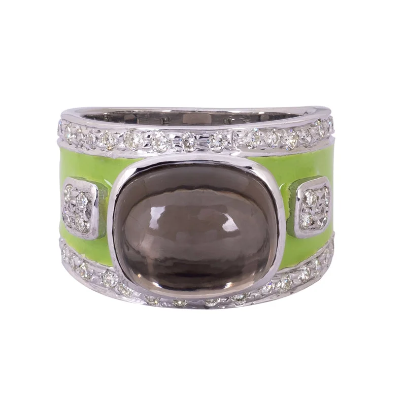 ladies-diamond-cathedral-rings-Ring- Smokey Quartz and Diamond (Enamel)