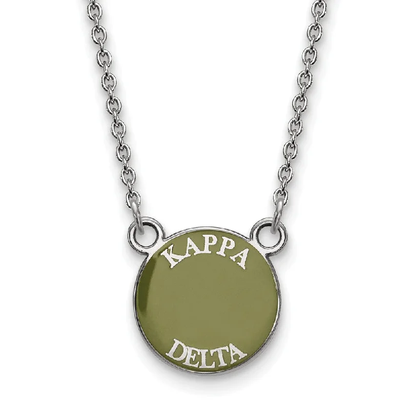 Ladies necklaces thin charm -Sterling Silver Kappa Delta Small Enamel Disc Necklace