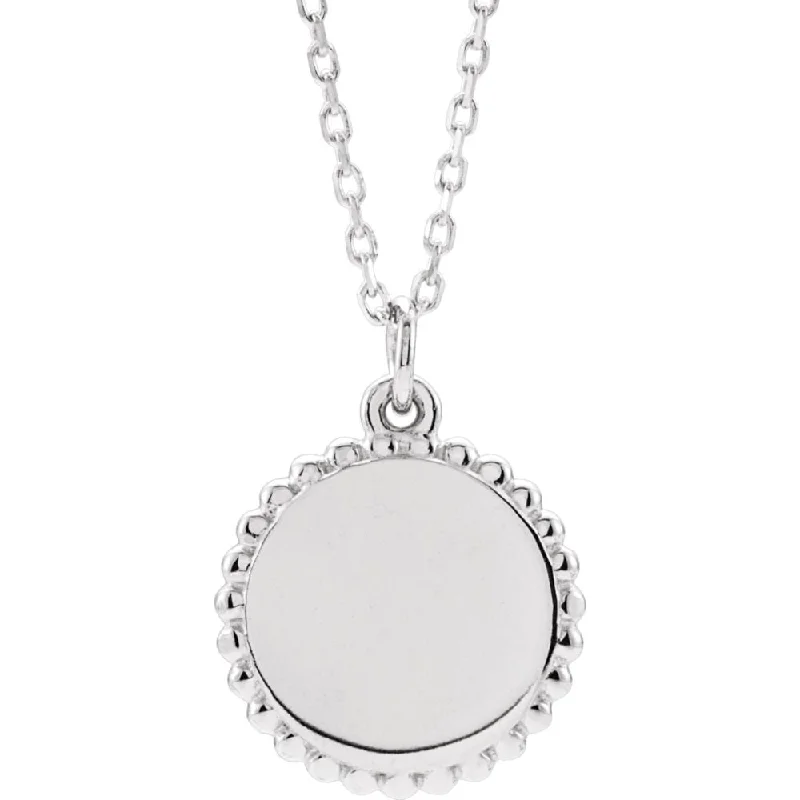 Ladies necklaces for vocal charm -Sterling Silver 12mm Beaded Edge Disc Necklace, 16-18 Inch