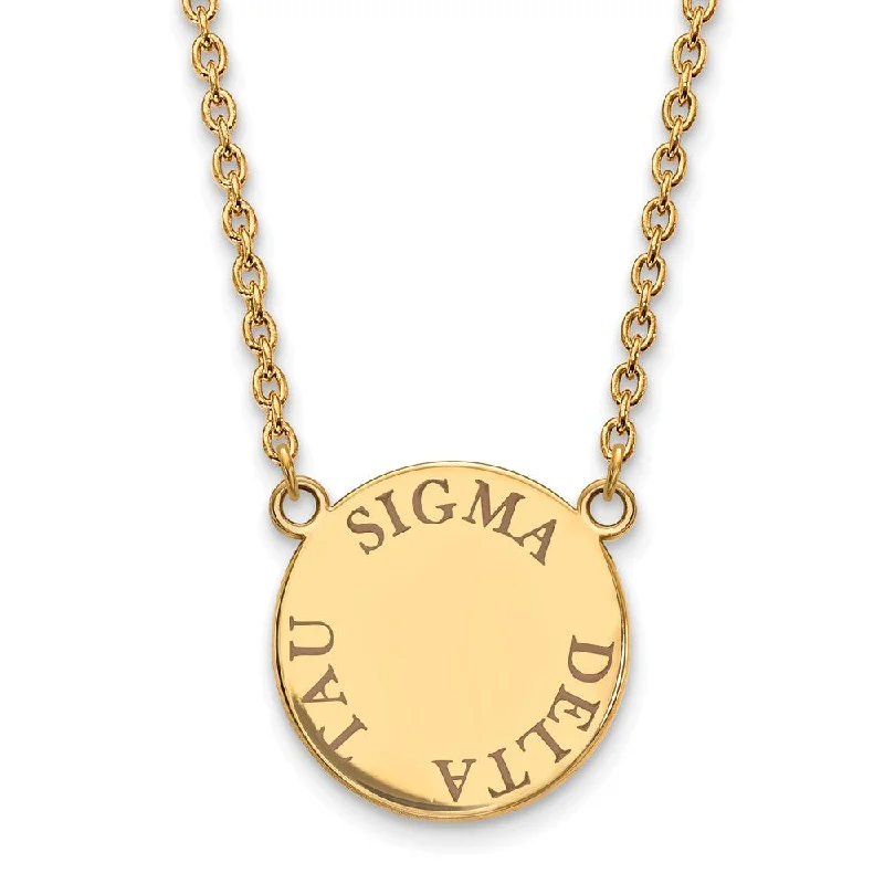 Ladies necklaces with spire pendants -14K Plated Silver Sigma Delta Tau Large Brown Enamel Necklace