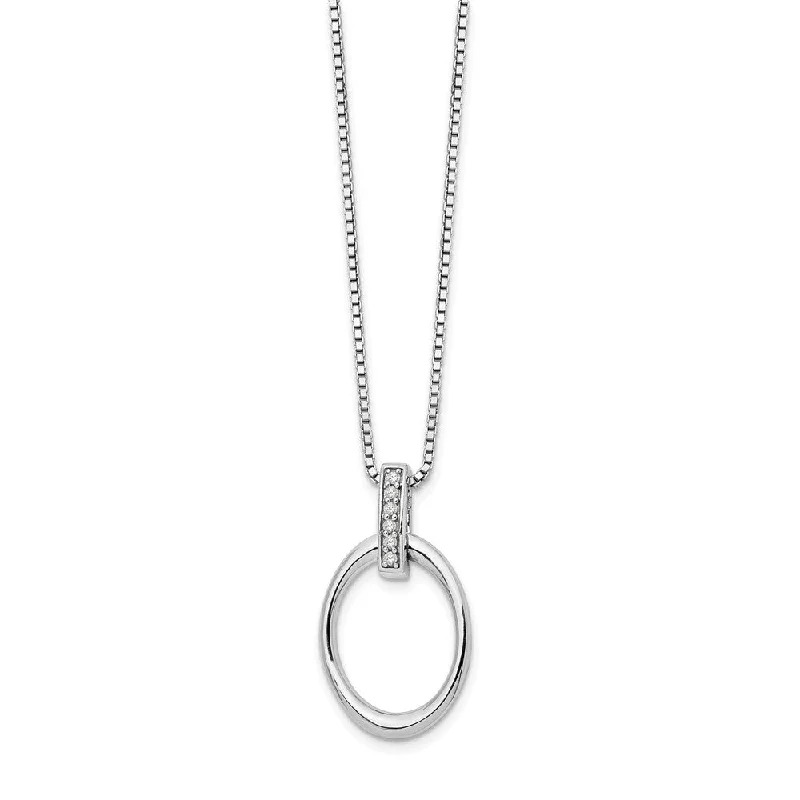 Ladies necklaces organic flair -Diamond Bail Oval Necklace in Rhodium Plated Silver, 18-20 Inch