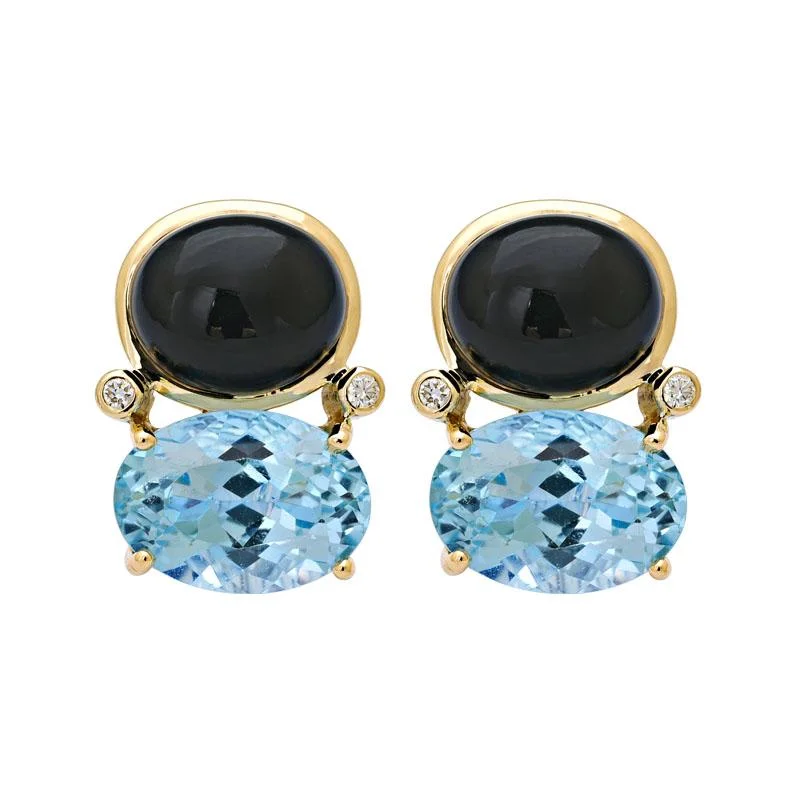 ladies-handmade-dangle-earrings-Earrings-Black Onyx, Blue Topaz and Diamond  (2155B)