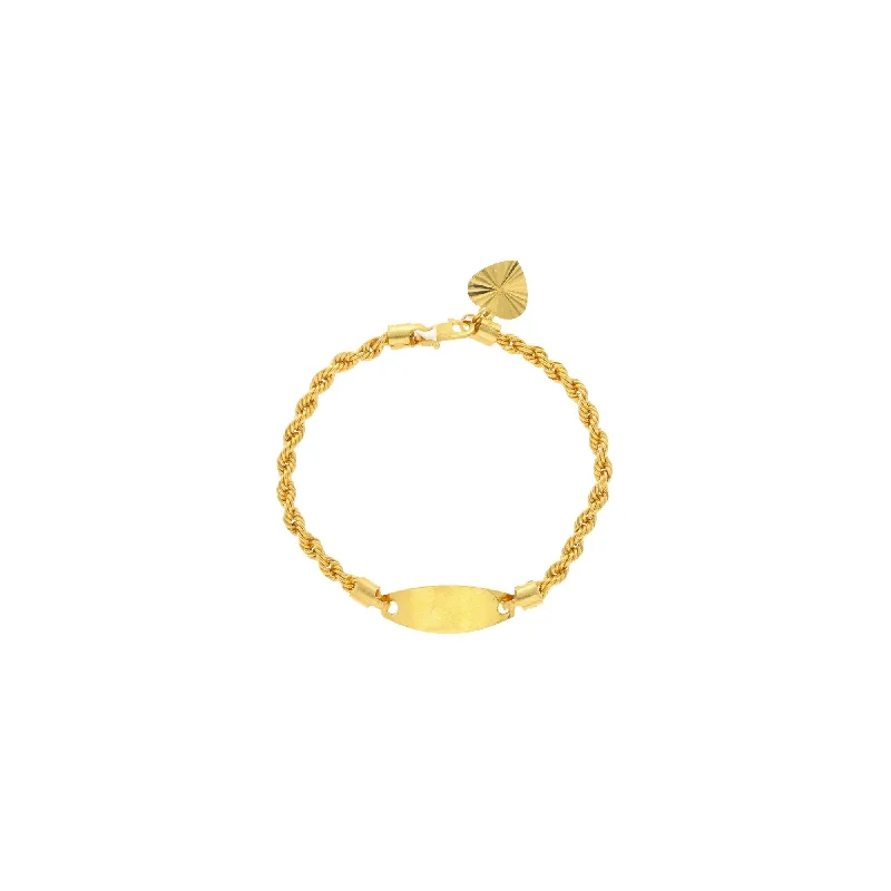 Ladies bracelets for retreat elegance -22K Yellow Gold Link Peace Baby Bracelet W/ Heart Charm & Curve Beaded Design, 3 grams