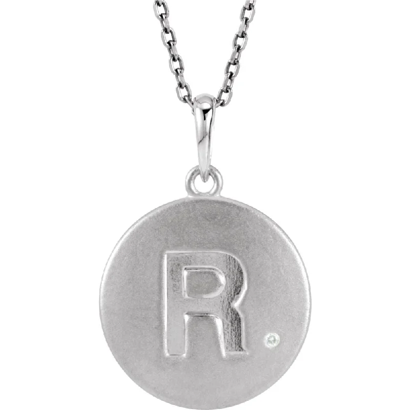 Ladies necklaces with rose opal -The Emma Sterling Silver Diamond Block Initial R Disc Necklace, 18 In.