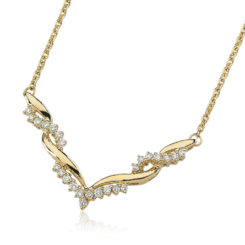 Ladies necklaces with celestial beads -Diamond and Gold Twirl Necklace in 14k Yellow Gold - 16 Inch