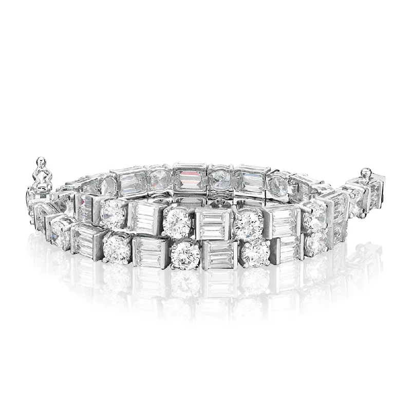 Ladies bracelets for fashion elegance -Round Brilliant and Baguette tennis bracelet with 10.07 carats* of diamond simulants in 10 carat white gold