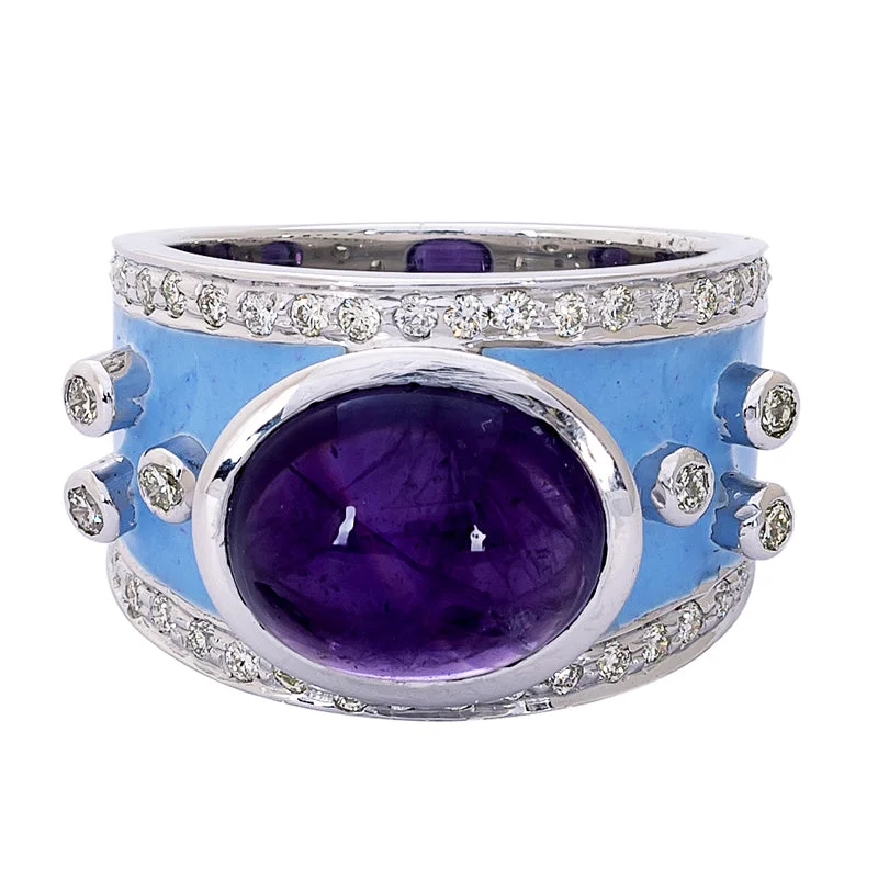 ladies-unique-silver-rings-Ring- Amethyst and Diamond (Enamel)