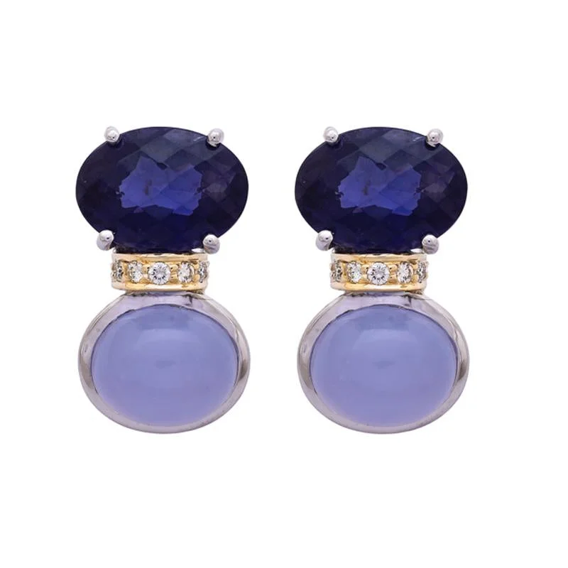 ladies-sterling-silver-ear-wrap-earrings-Earrings- Chalcedony, Iolite and Diamond  (27DM)