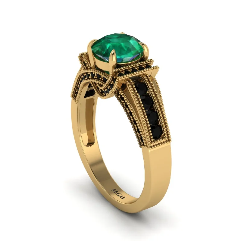 engagement-pearl-pave-set-rings-Emerald Eternal Embrace Milgrain Engagement Ring - Fernanda No. 34