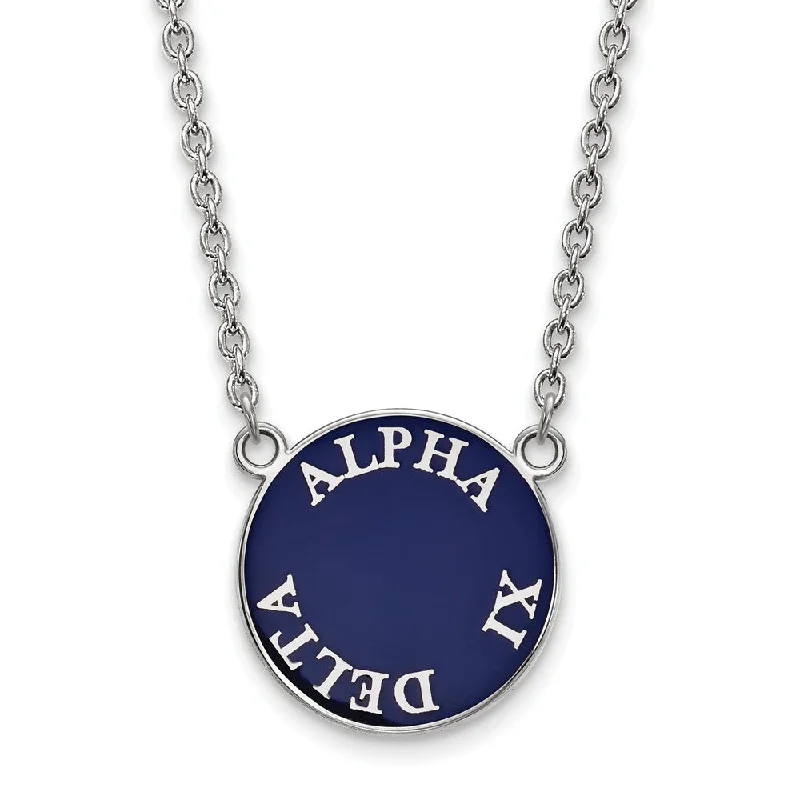 Ladies necklaces artsy flair -Sterling Silver Alpha Xi Delta Large Enamel Disc Necklace