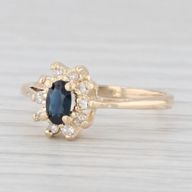 engagement-radiant-cut-sapphire-rings-0.43ctw Oval Blue Sapphire Diamond Halo Ring 14k Yellow Gold Size 4.5 Engagement