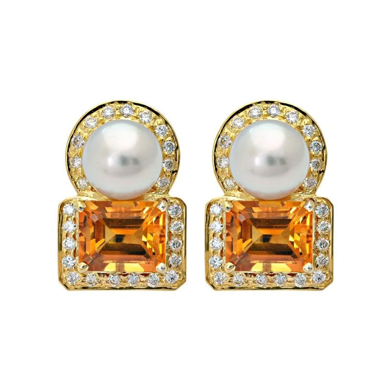 ladies-wedding-dangle-earrings-Earrings- Citrine, South Sea Pearl and Diamond  (18IM)