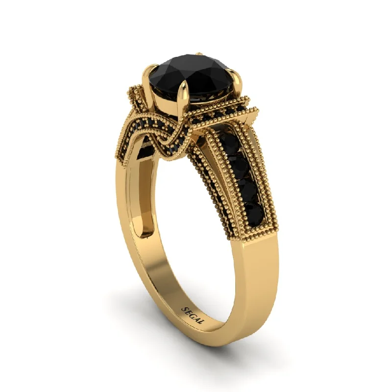 engagement-marquise-cut-gold-rings-Black Diamond Eternal Embrace Milgrain Engagement Ring - Fernanda No. 37