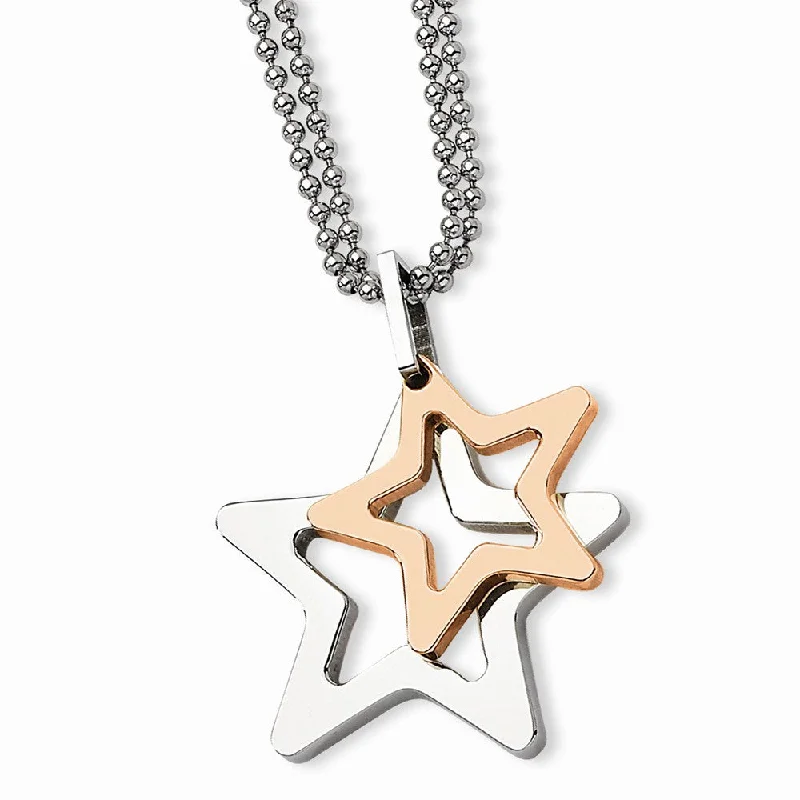 Ladies necklaces for tea vibes -Stainless Steel and Rose Gold Tone Plated Stars Necklace, 22 Inch