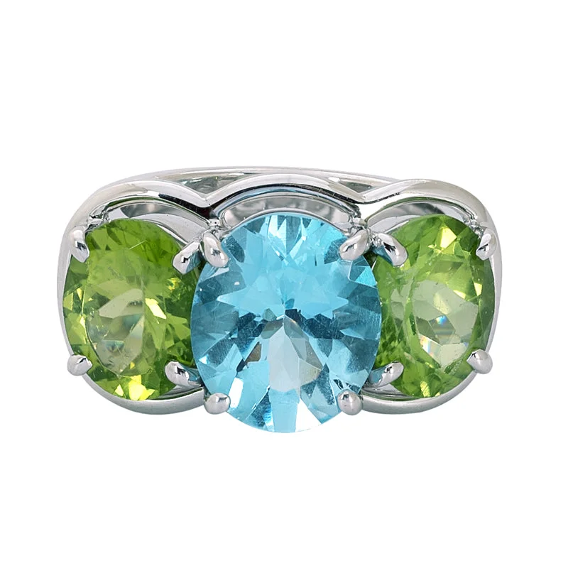 ladies-platinum-cluster-rings-Ring- Blue Topaz and Peridot