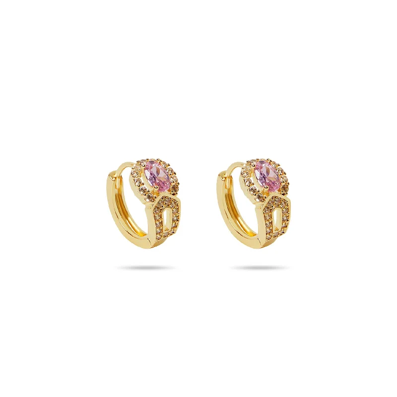 ladies-flower-teardrop-earrings-THE PINK OVAL HUGGIE HOOP EARRINGS