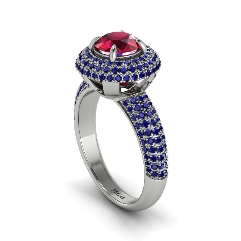 engagement-rose-gold-bezel-set-rings-Ruby Golden Majesty Pave Halo Engagement Ring - Myra No. 72