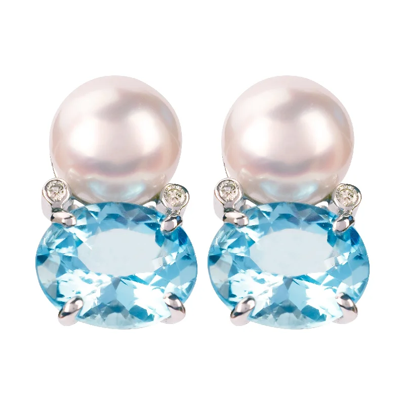 ladies-elegant-rose-gold-earrings-Earrings - Blue Topaz, Pearl & Diamond