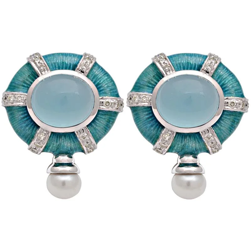 ladies-elegant-rose-gold-earrings-Earrings-Chalcedony, Fresh Water Pearl and Diamond (Enamel)  (183BS)