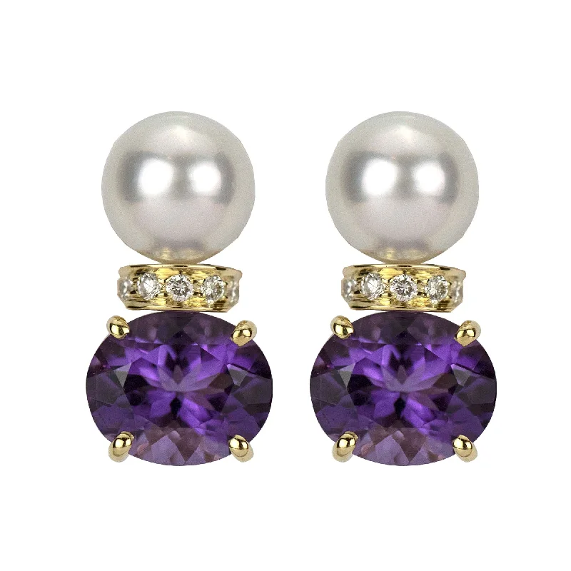 ladies-artisan-ear-wrap-earrings-Earrings - Amethyst And Pearl With Diamond