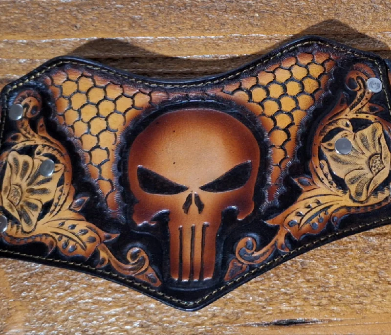 Ladies bracelets fine flair -Genuine Leather Tooled Handcrafted Custom Punisher Cuff Bracelet