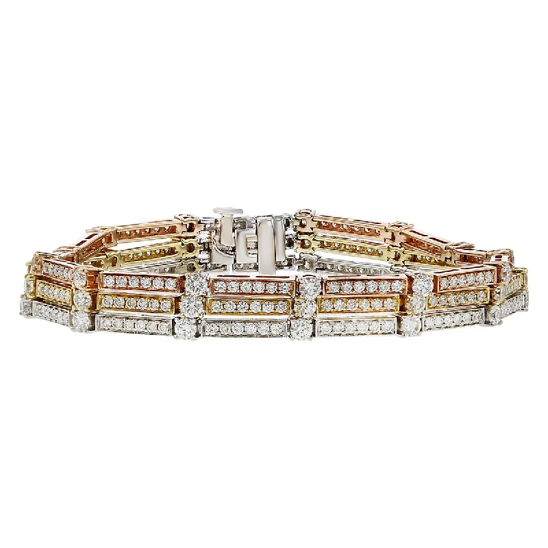 Ladies bracelets wide flair -14K Gold Three Row Line Diamond Bracelet