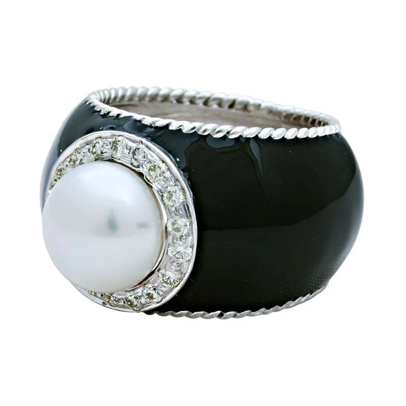 ladies-white-gold-shank-rings-Ring-South Sea Pearl and Diamond (Enamel)