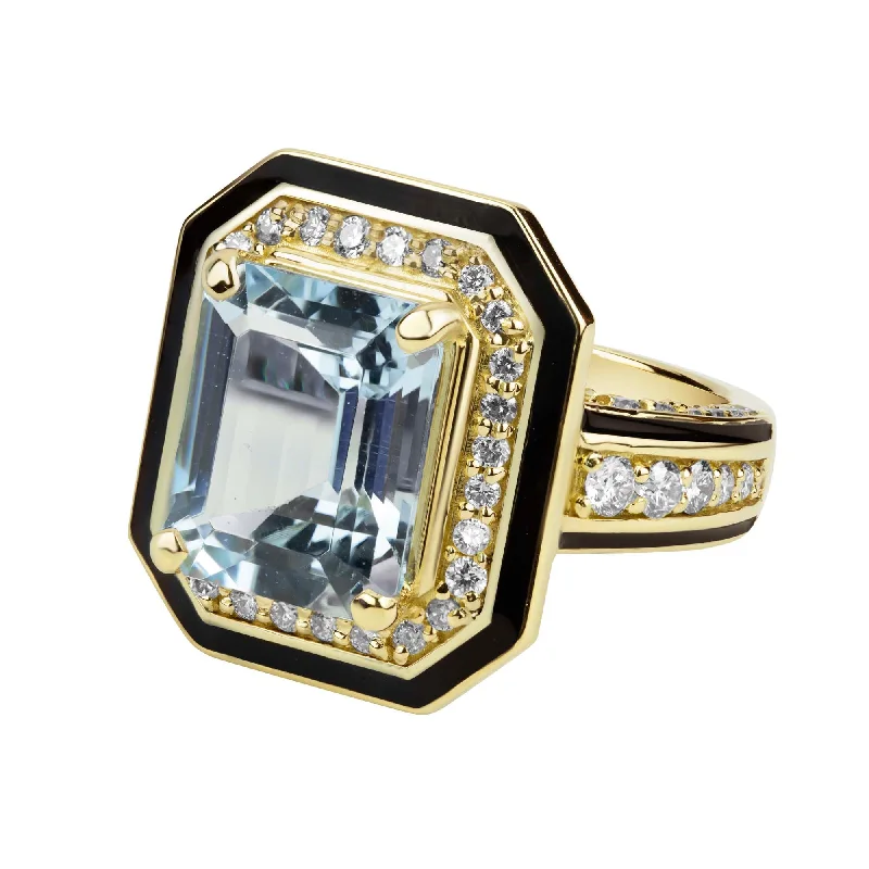 ladies-radiant-cut-emerald-rings-Ring - Aquamarine And Diamond (2390D)