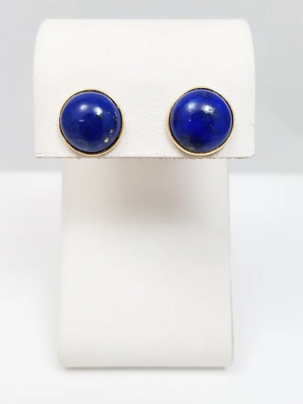 ladies-star-teardrop-earrings-Simple 14k Yellow Gold Natural Lapis Button Earrings