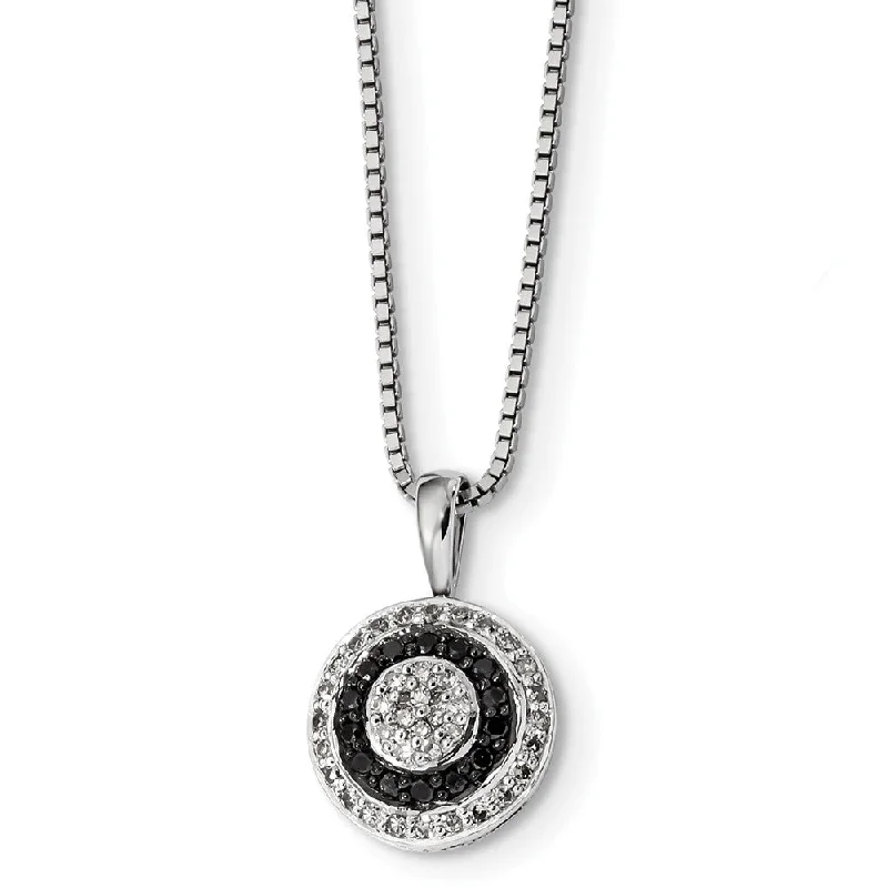 Ladies necklaces with coral sapphire -1/3 Ctw White & Black Diamond 13mm Circle Necklace in Sterling Silver