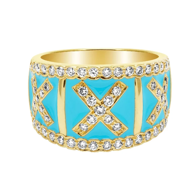 ladies-handmade-white-gold-rings-Ring - Diamond (Enamel) In 18k Gold