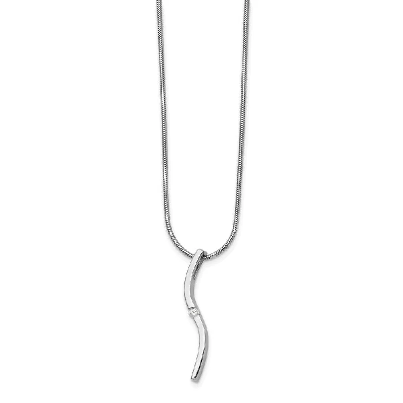 Ladies necklaces for rhyme charm -Diamond Twisted Vertical Bar Adj. Necklace in Rhodium Plated Silver