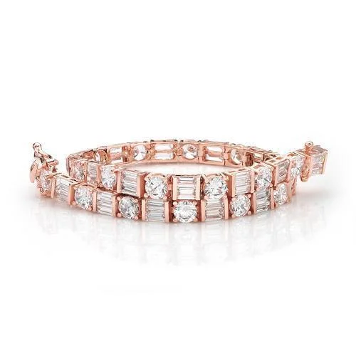 Ladies bracelets lightweight bands -Round Brilliant and Baguette tennis bracelet with 10.07 carats* of diamond simulants in 10 carat rose gold