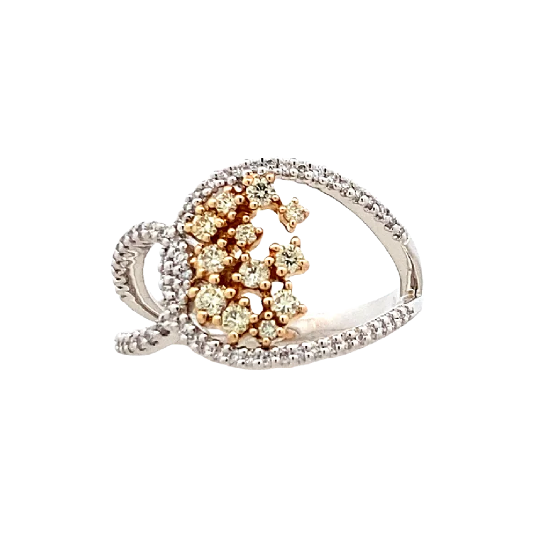 ladies-pearl-channel-set-rings-Cluster Style Diamond Fashion Ring in Two-Tone Gold by Allison Kaufman Co.