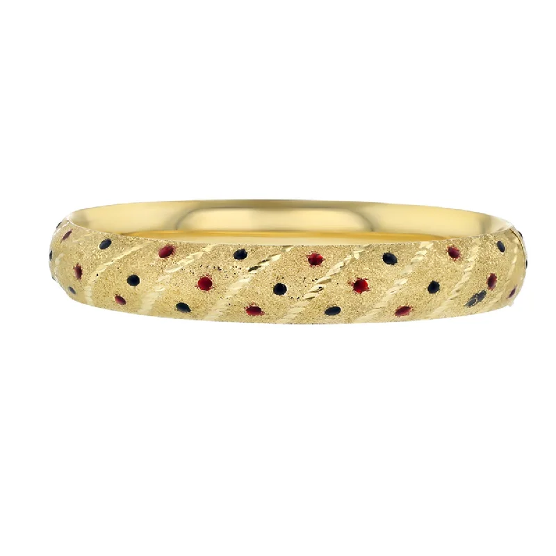 Ladies bracelets for chic wardrobes -14K Yellow Gold Blue and Red Enamel Bangle Bracelet