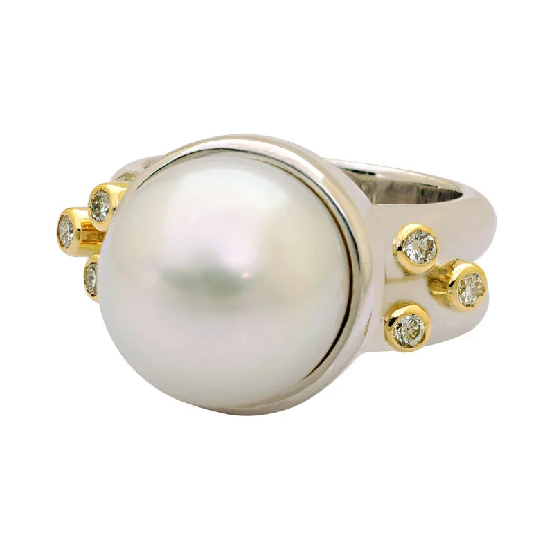 ladies-silver-bypass-rings-Ring-South Sea Pearl and Diamond